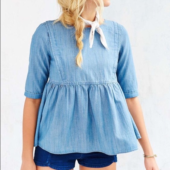 BDG Tops - Chambray Peplum Top